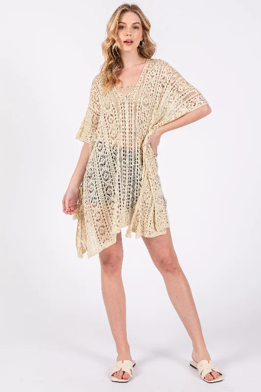 Cream Crochet Knit Swim Cover Up