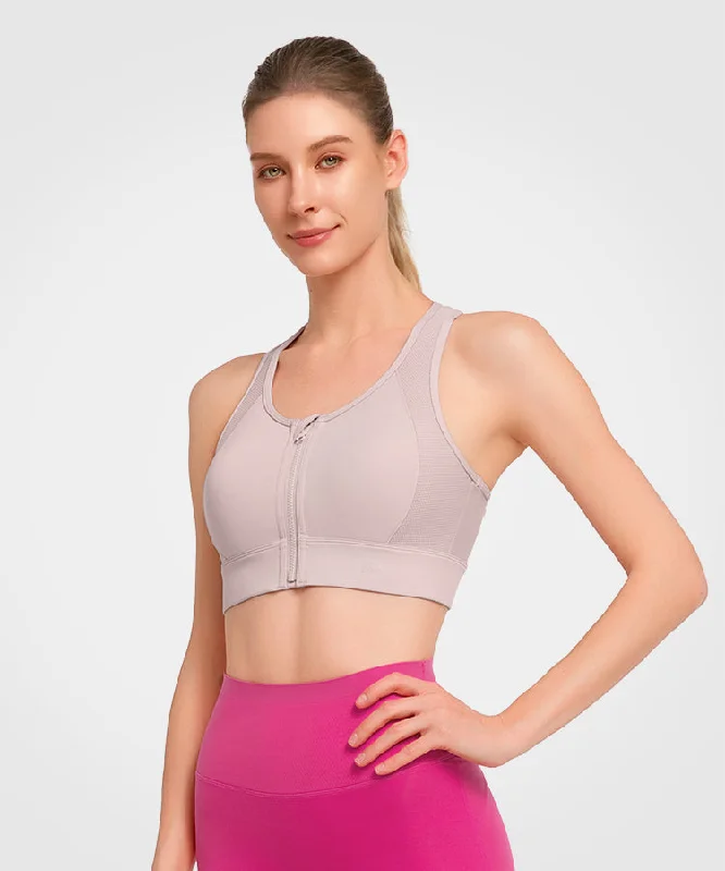 Enfold Zip Front Racerback Padded Running Bra | Women's High Support Sports Bra