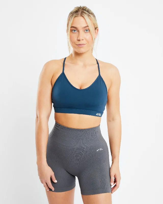 Essential V Neck Sports Bra - Marine Blue