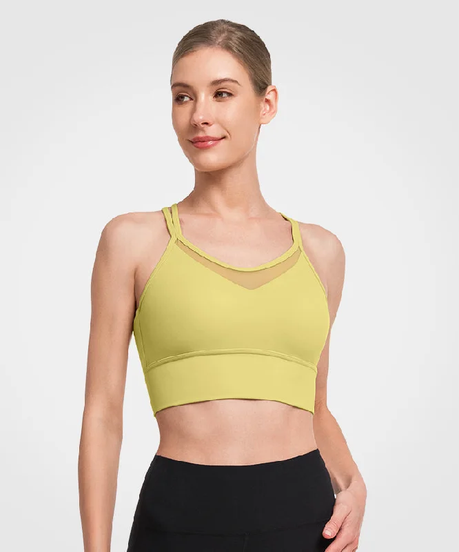 Shift Longline Mesh Strappy Padded Yoga Bra | Women's Light Support Sports Bra