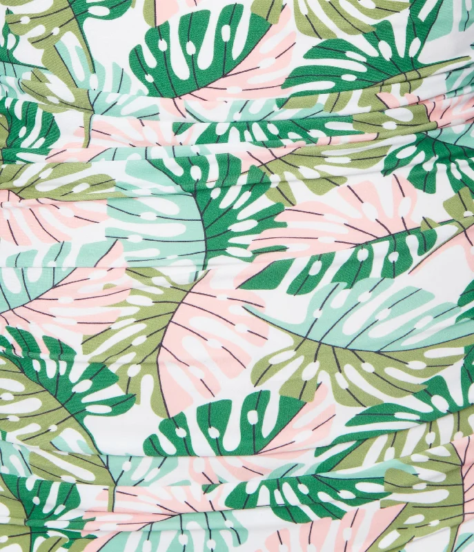 Unique Vintage Green Monstera Print Pismo Romper Swimsuit