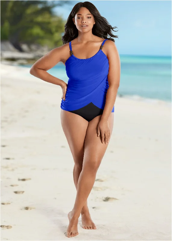 Slimming draped one-piece - Cobalt & Black