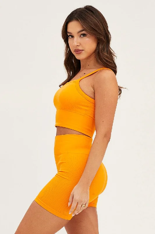 Orange Seamless Rib Bike Short